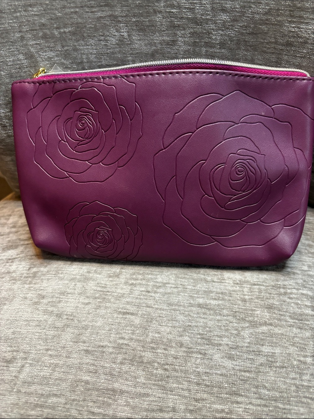 Sisley Plum Rose-Embossed Zip Cosmetic Bag